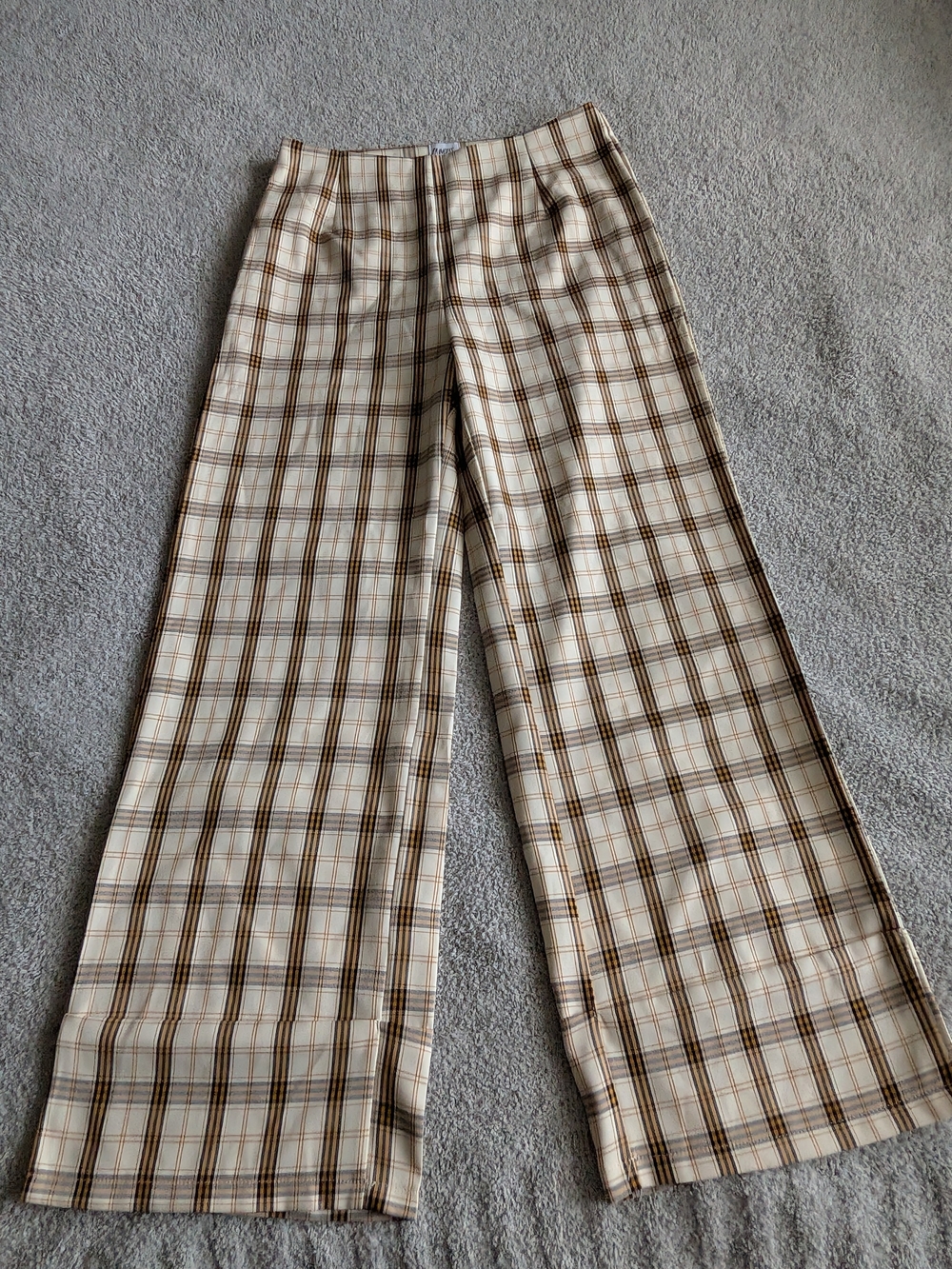 🌼B2G1🌼 Princess Polly Cream and Brown Plaid Wide-Leg Pants